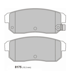 8175 - PBS FRENOS Two brake pads shown in top and bottom views; part 8175, 15.3 mm thick (technical drawing).