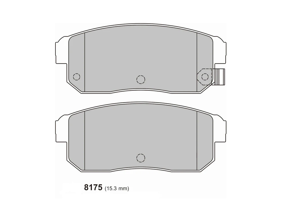 8175 - PBS FRENOS Two brake pads shown in top and bottom views; part 8175, 15.3 mm thick (technical drawing).